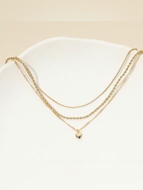 18K Gold Dipped Heart Charm Pendant Accent Mixed Chain Layered Necklace